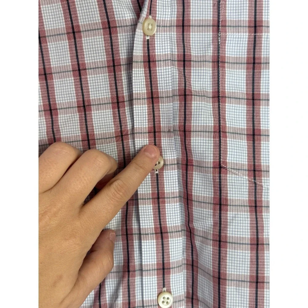 Banana Republic Shirt Mens Medium Red White Blue Plaid Non-Iron Classic Fit Long